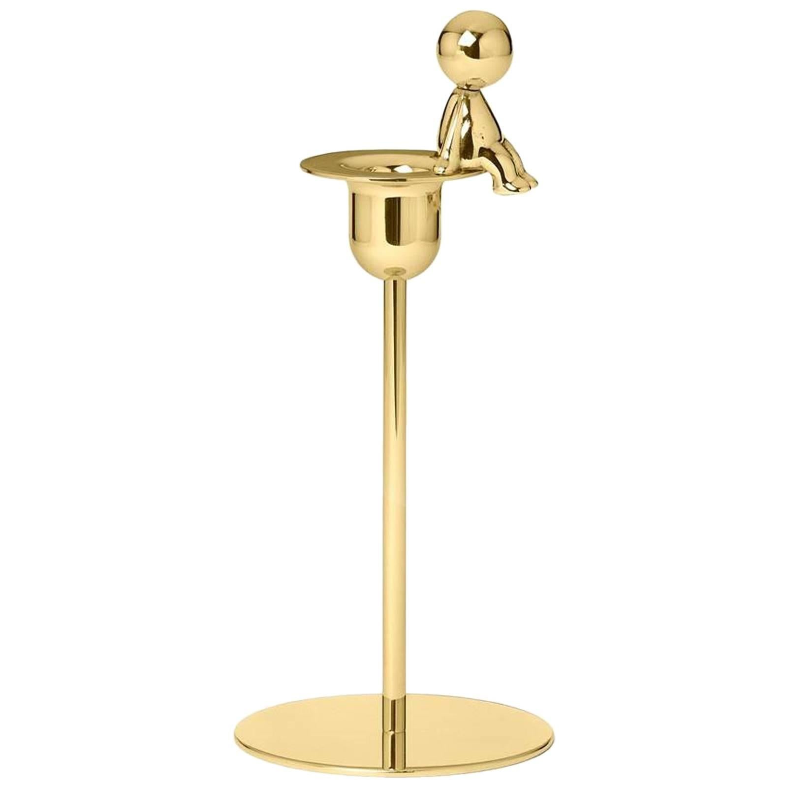 Ghidini 1961 Omini the Thinker Short Candlestick in Polished Brass