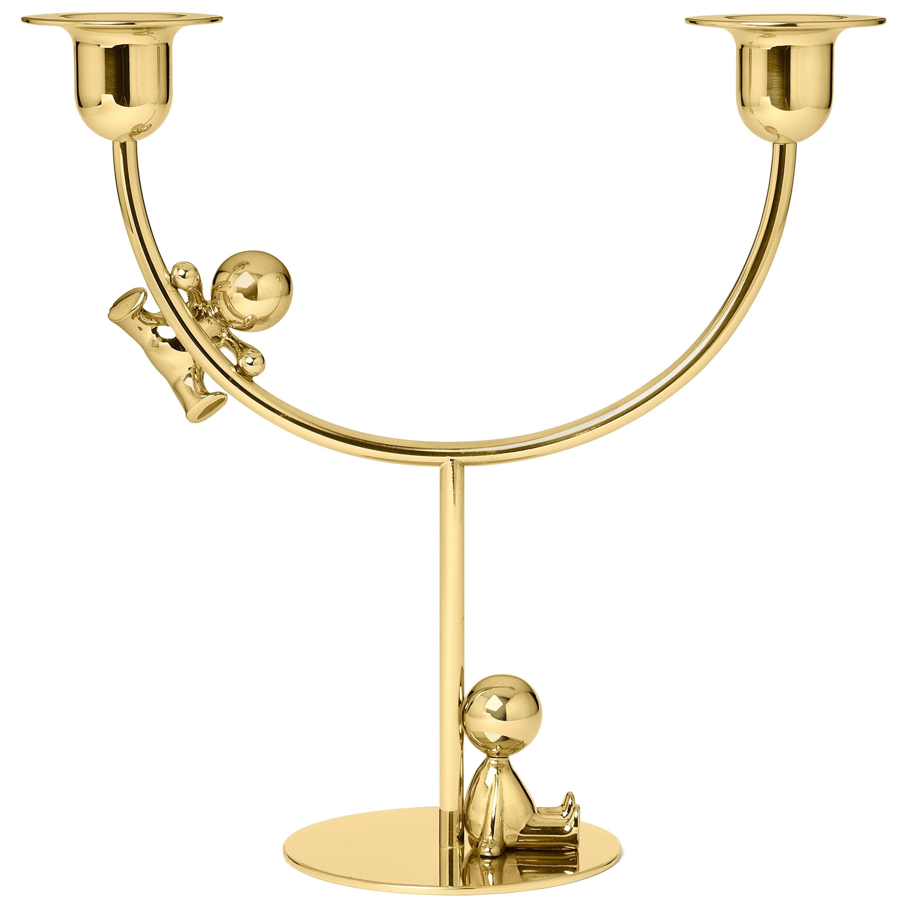 Ghidini 1961 Omini the Lazy Climber Candlestick in Polished Brass For Sale