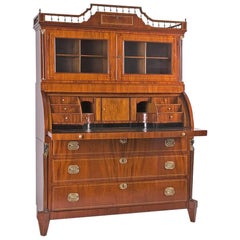 Antique Mahogany Secretaire with Display Case Top in Empire Style