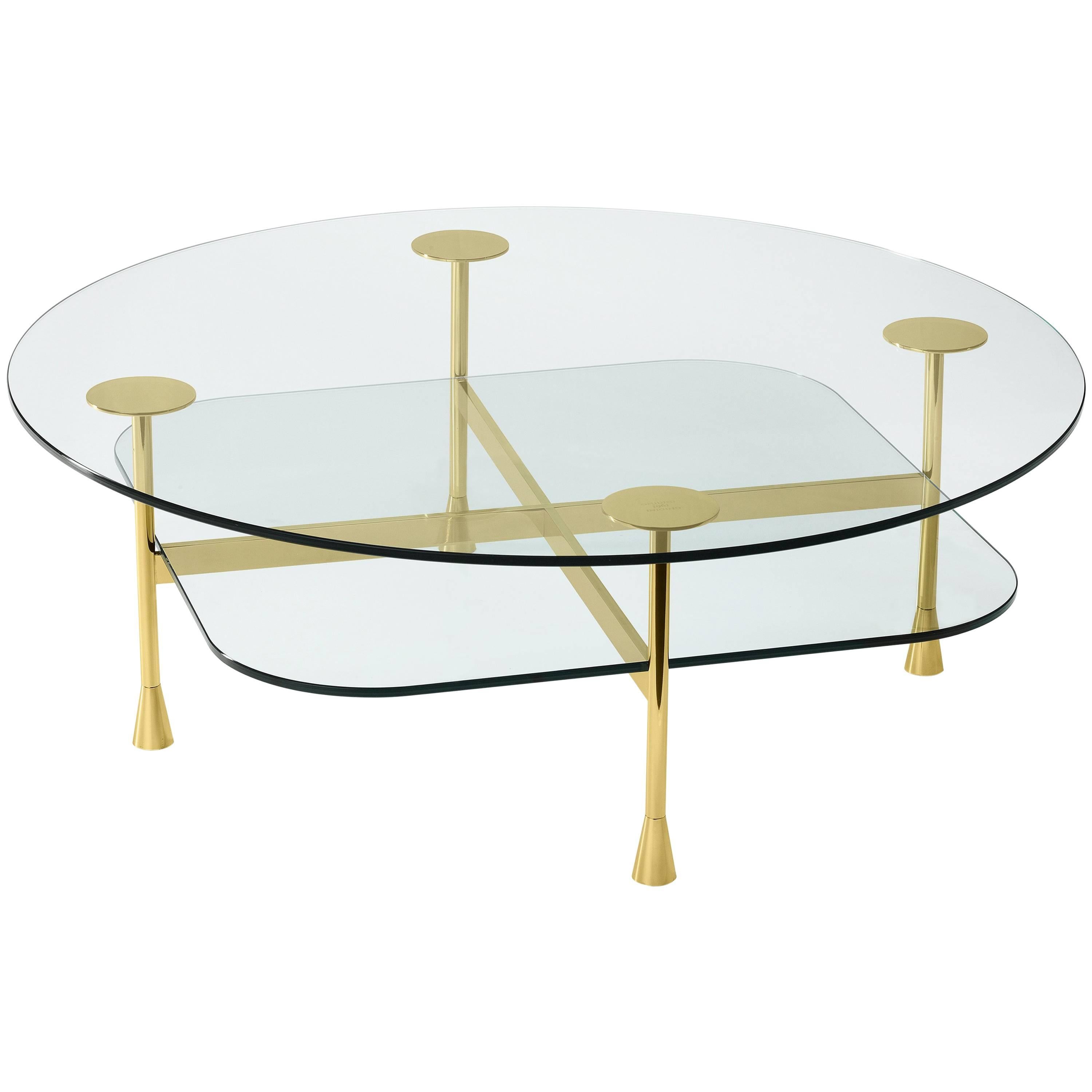 Ghidini 1961 Da Vinci Runder Tisch aus Glas und poliertem Messing im Angebot