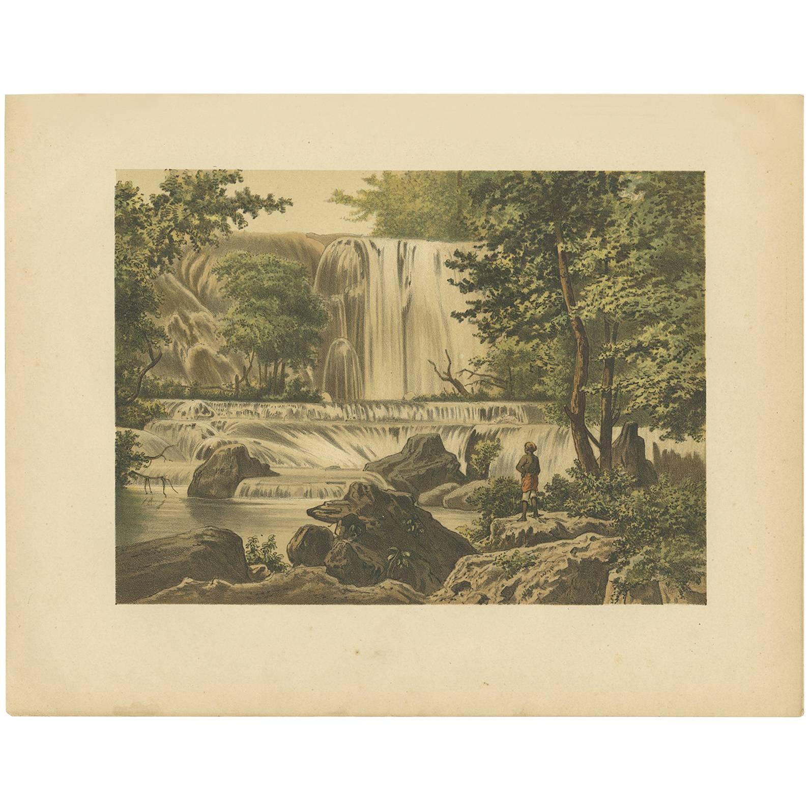 Antique Print of a Waterfall on Java by M.T.H. Perelaer, 1888 For Sale