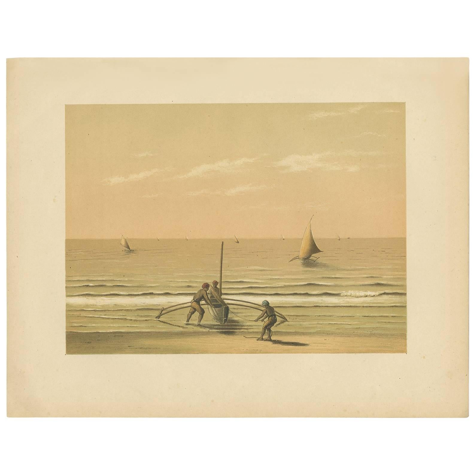 Antique Print of Local Vessels in the Sunda Strait in Indonesia, 1888