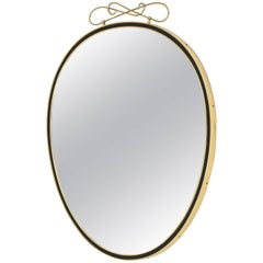 Oval Brass and Enameled Wall Mirror, 1950s