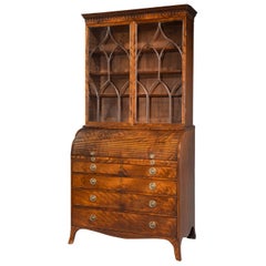 George III Period Cylinder Secretaire Bookcase