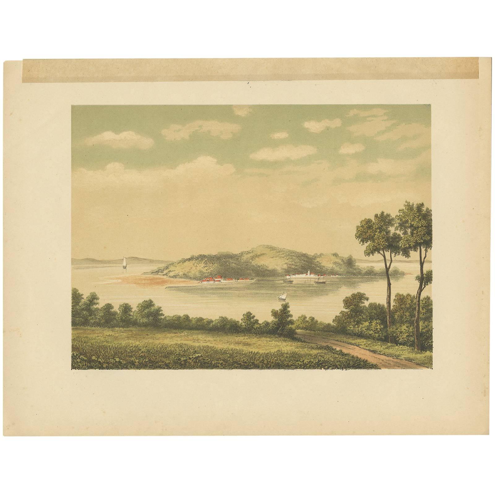 Antique Print of Penyengat Island by M.T.H. Perelaer, 1888 For Sale