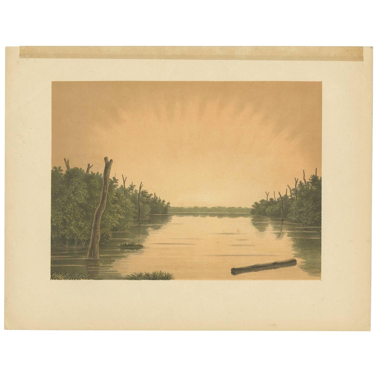 Antique Print of the Paminger Lakes 'Borneo' by M.T.H. Perelaer, 1888 For Sale