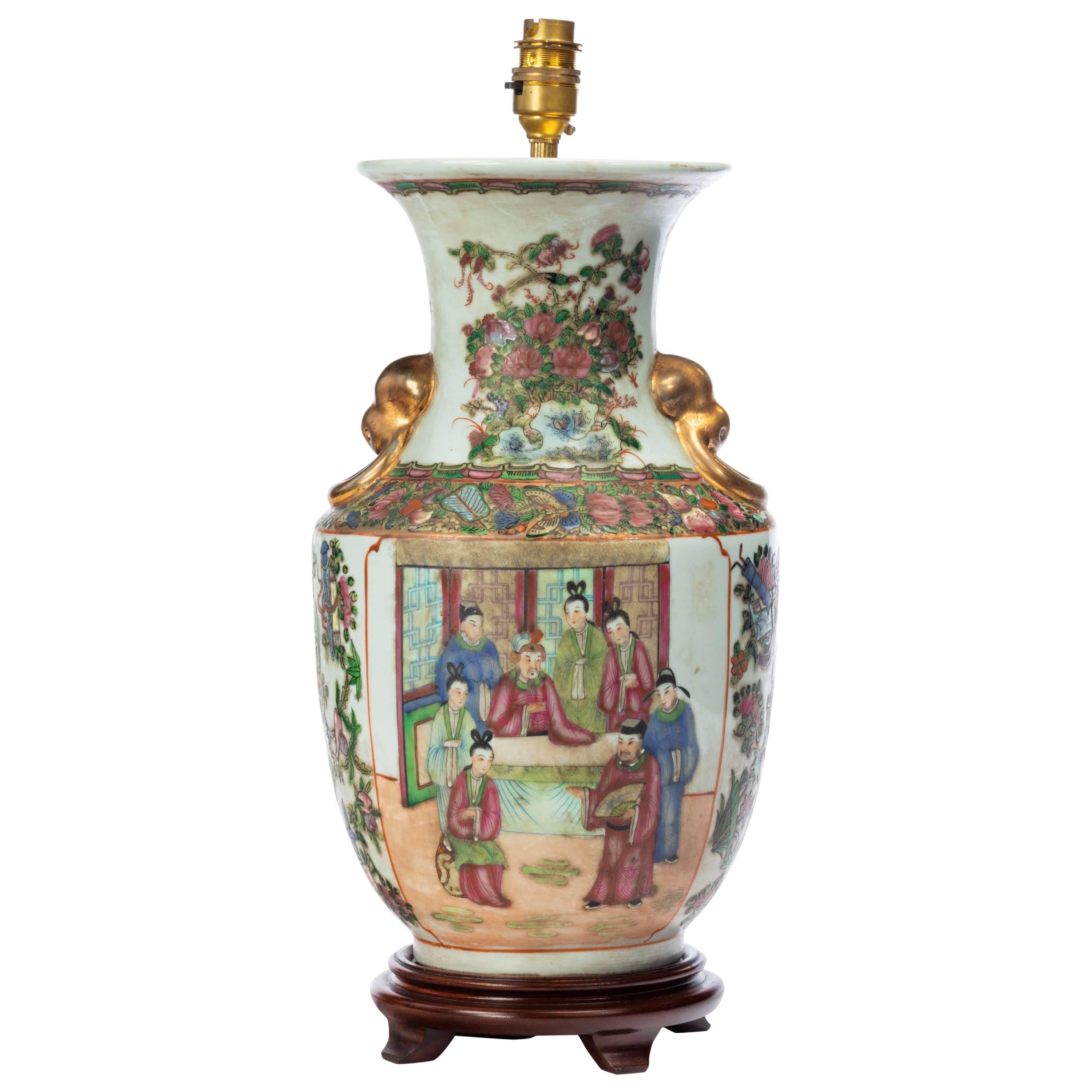 Cantonese, Porcelain Lamp with Elaborate Gilding and Decoration
