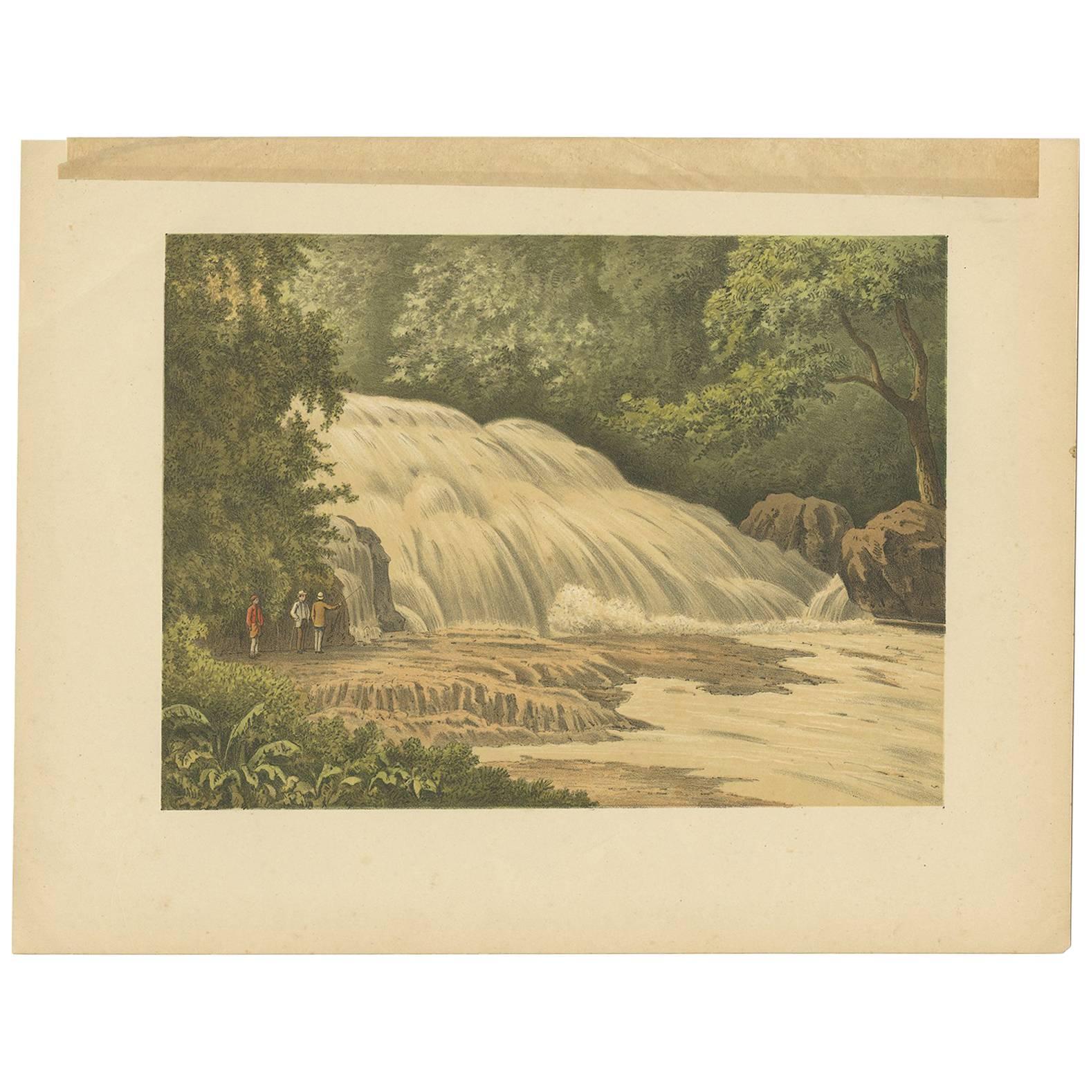 Antiker Druck des Bantimurung-Wasserfalls von M.T.H. Perelaer, 1888