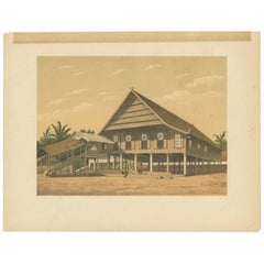Antique Print of a House in Makassar by M.T.H. Perelaer, 1888