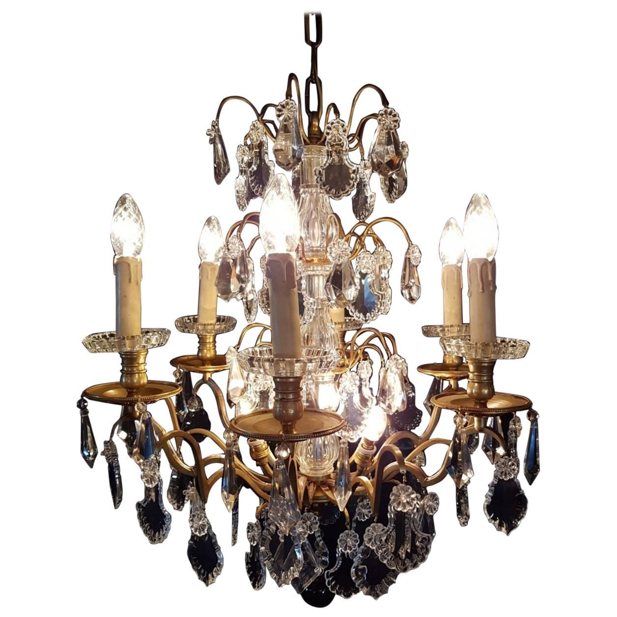 French Bronze Nine-Light Chandelier, Early 1900 For Sale