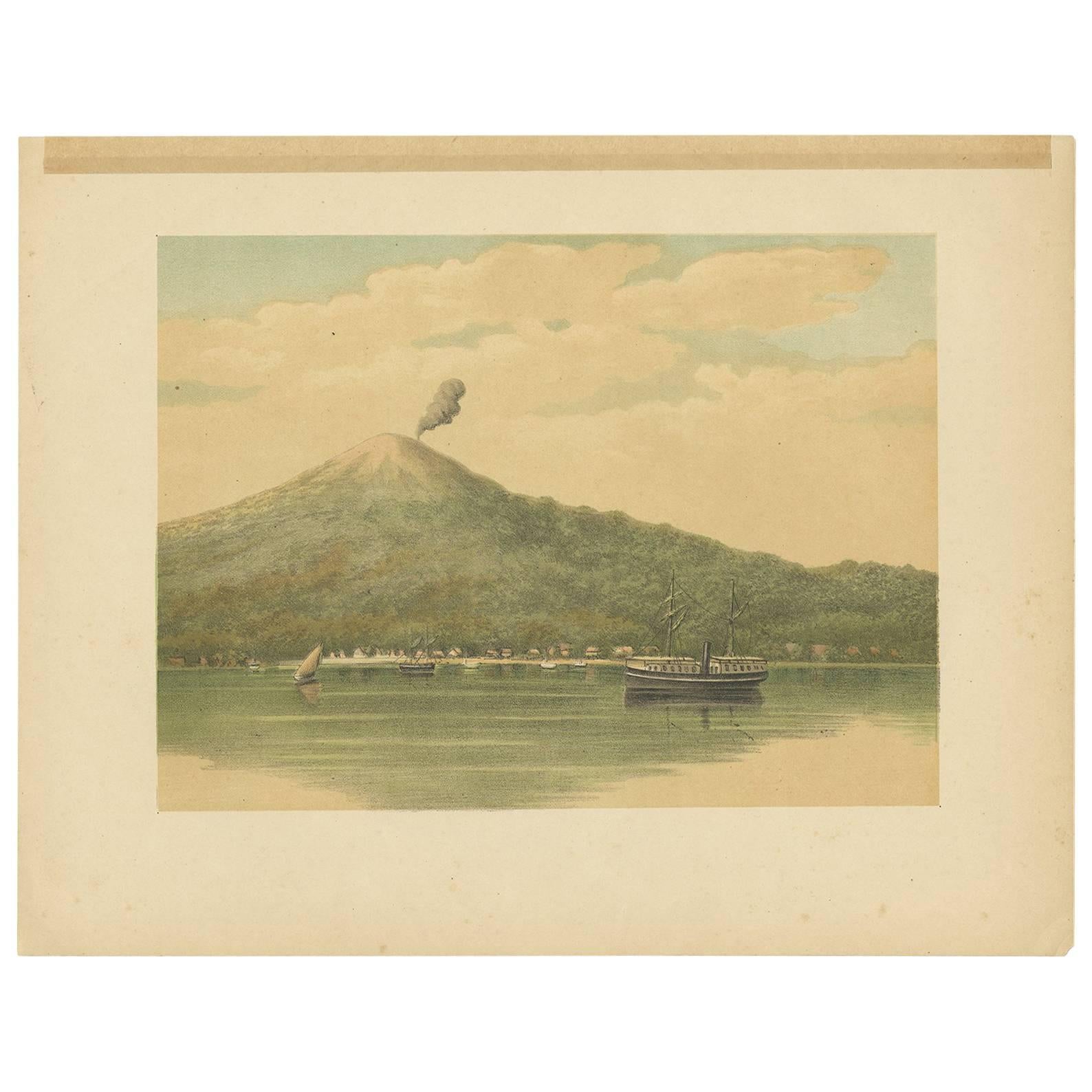 Antique Print of the Volcano of Ternate by M.T.H. Perelaer, 1888