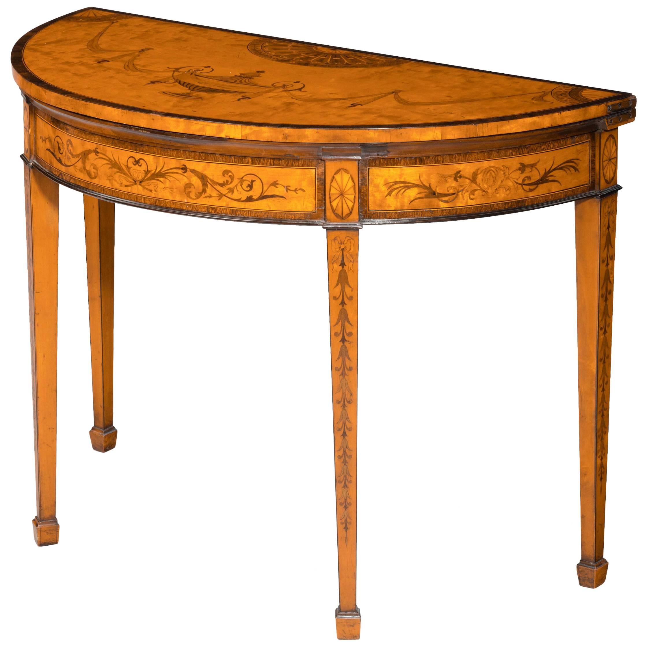 George III Period Satinwood Demilune Card Table