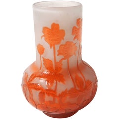 Art Nouveau Emile Galle Cameo Fire Polished Geranium Vase