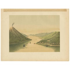 Used Print of the Volcano Gunung Api in Indonesia, 1888