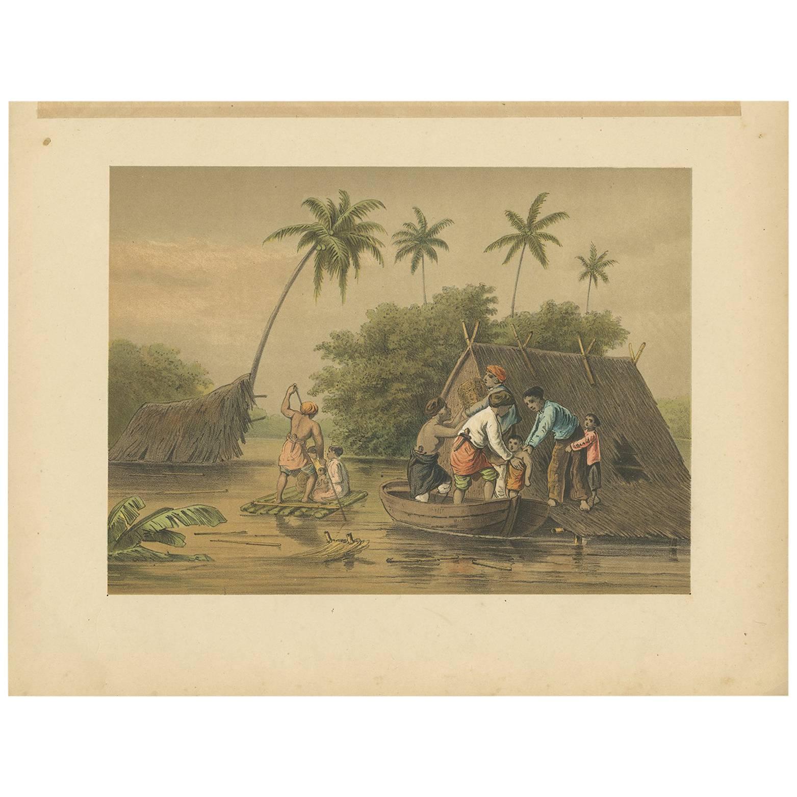 Antique Print of a Flooding near Tegal by M.T.H. Perelaer, 1888 For Sale