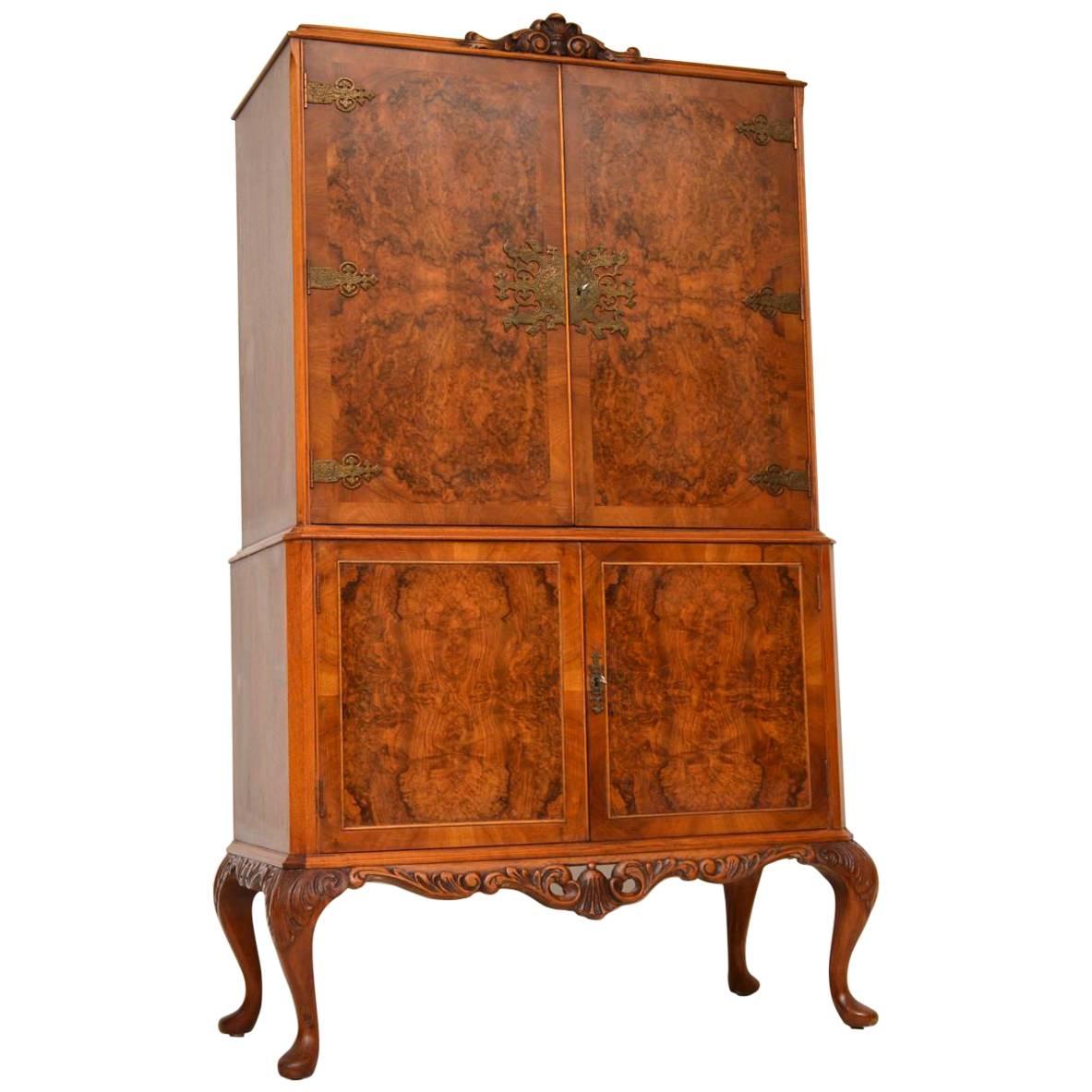 Antique Queen Anne Style Walnut Cocktail Cabinet