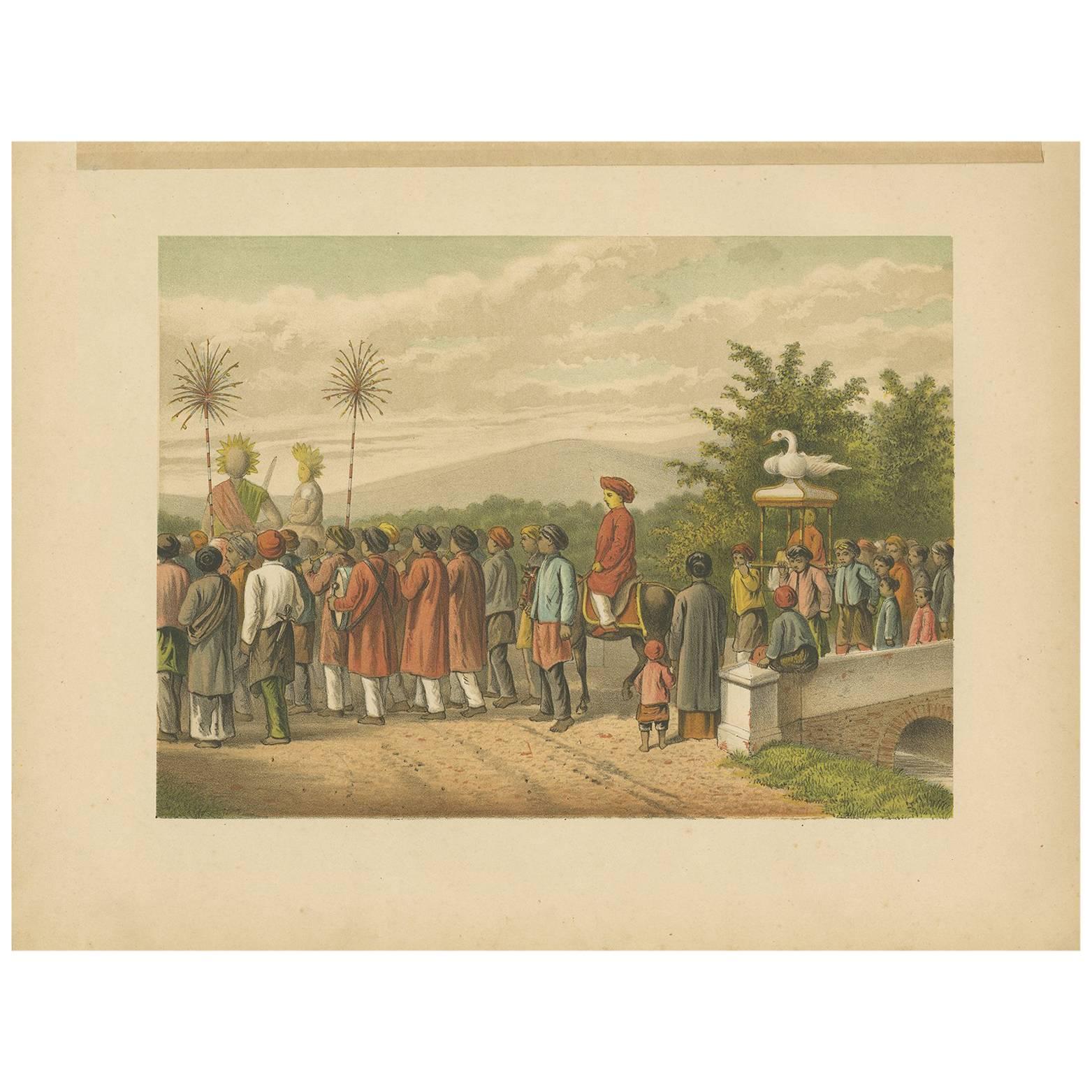 Antique Print of a Javanese Wedding Ceremony by M.T.H. Perelaer, 1888 For Sale