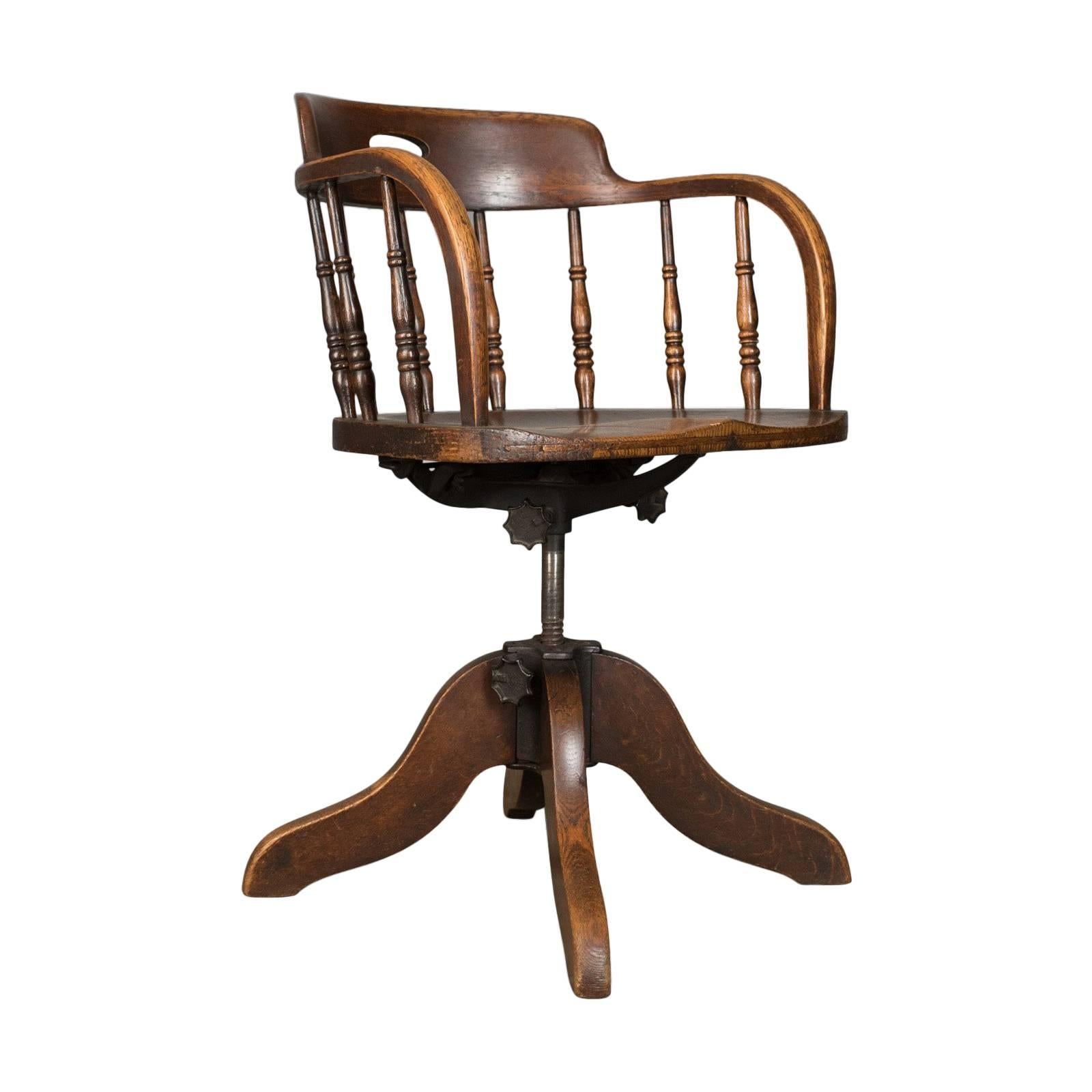 Antique Desk Chair, Victorian Captain's Armchair, Oak, Windsor, circa 1890