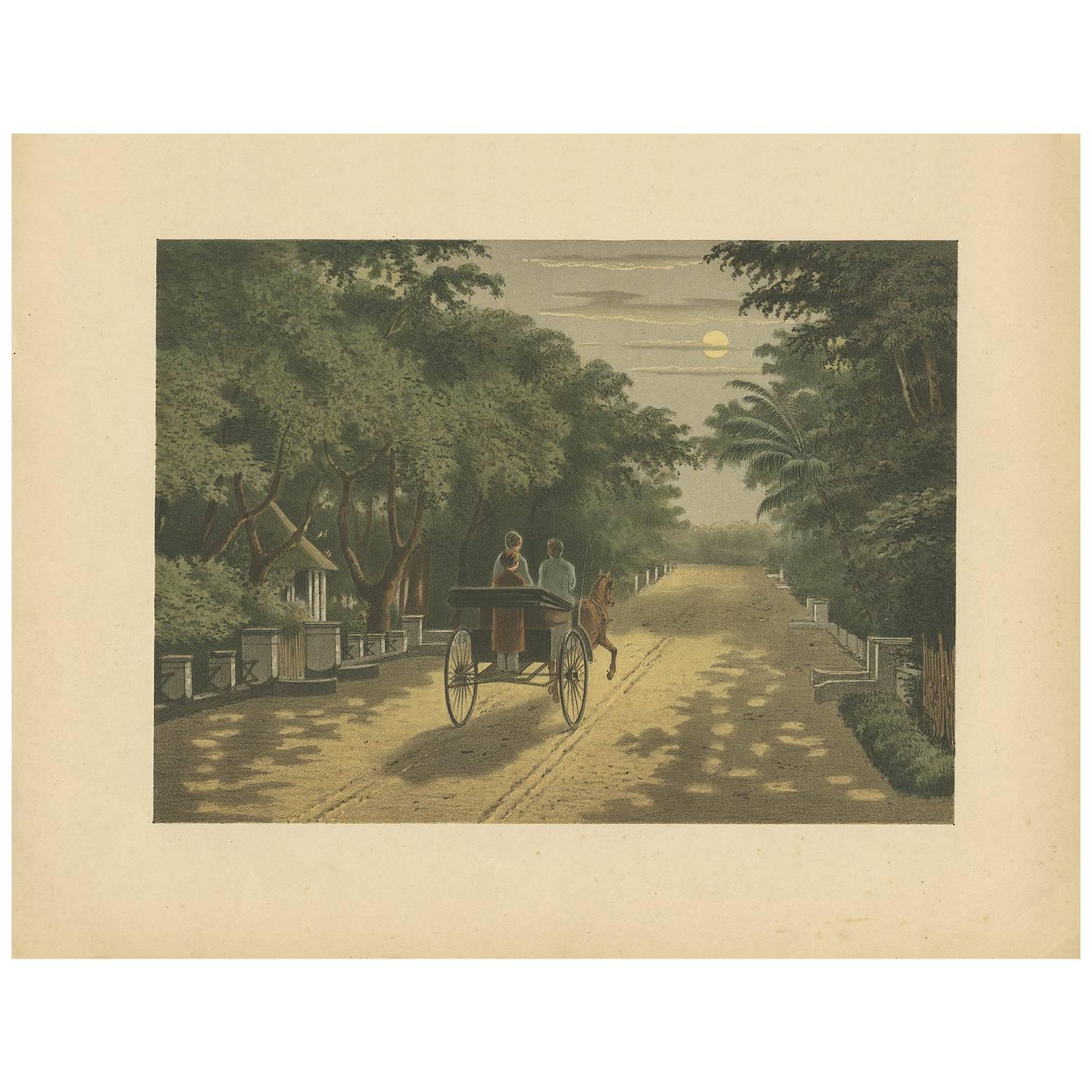 Antique Print of a Carriage Ride in Magelang by M.T.H. Perelaer, 1888 For Sale