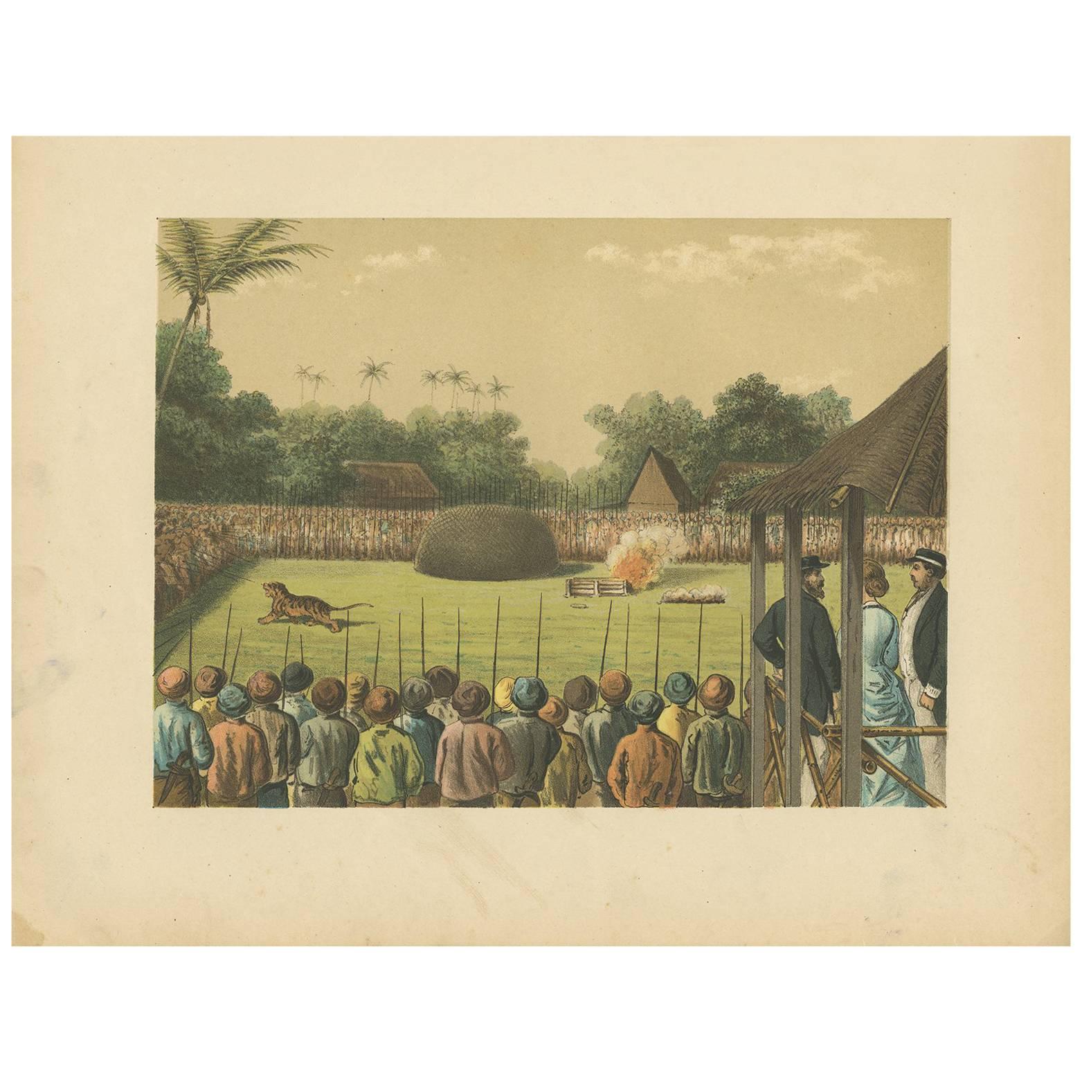 Antique Print of a Rampokan on Java by M.T.H. Perelaer, 1888