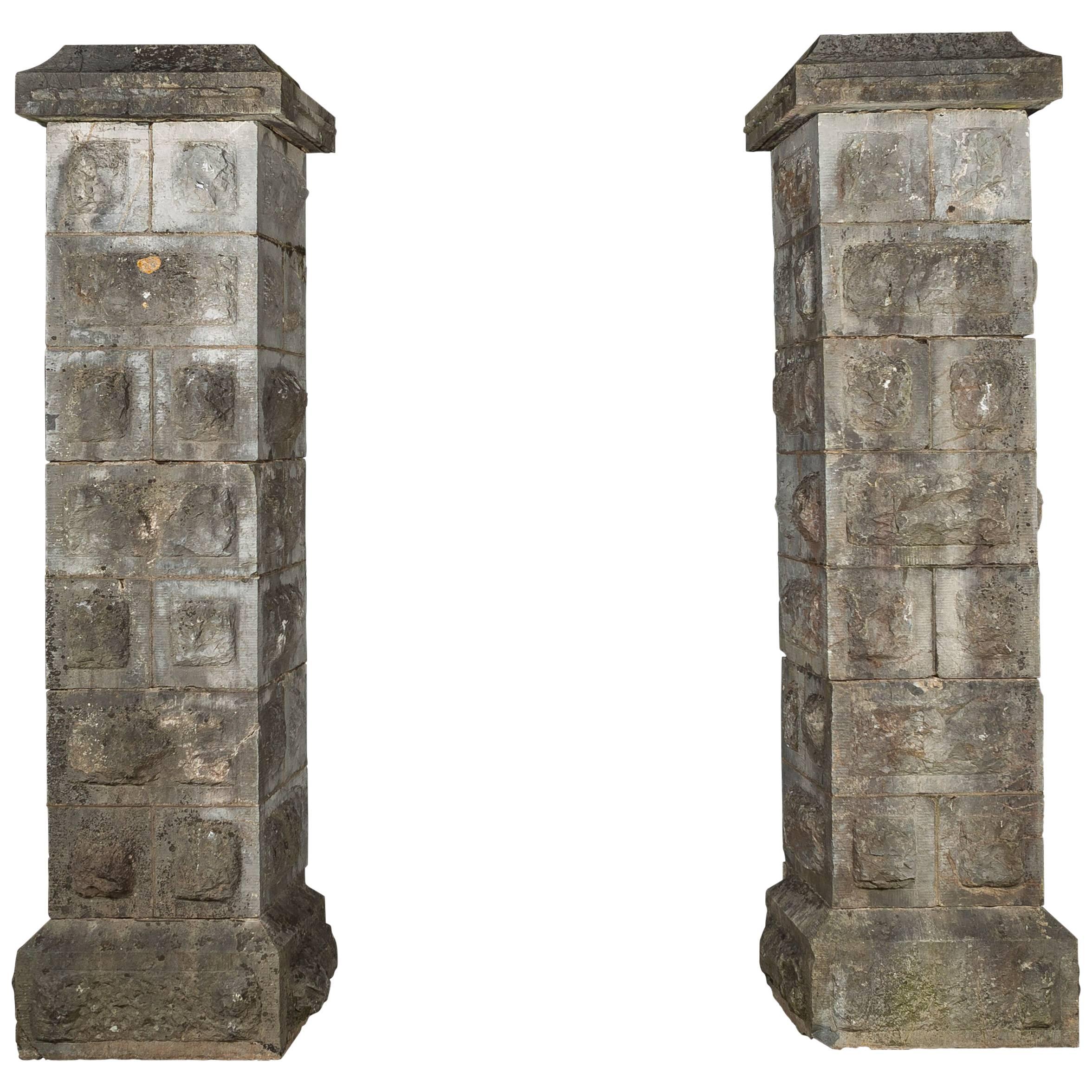 18th Century Stone Block Driveway Gate Posts Piers For Sale