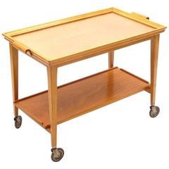 Midcentury Swedish Serving Trolley with Glass Tray from Bodafors, 1950s