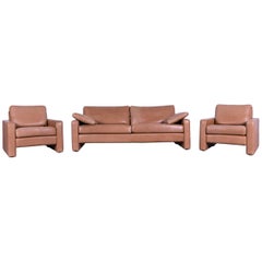 COR Conseta Anilin Leather Sofa Set Brown Three-Seat and Armchair