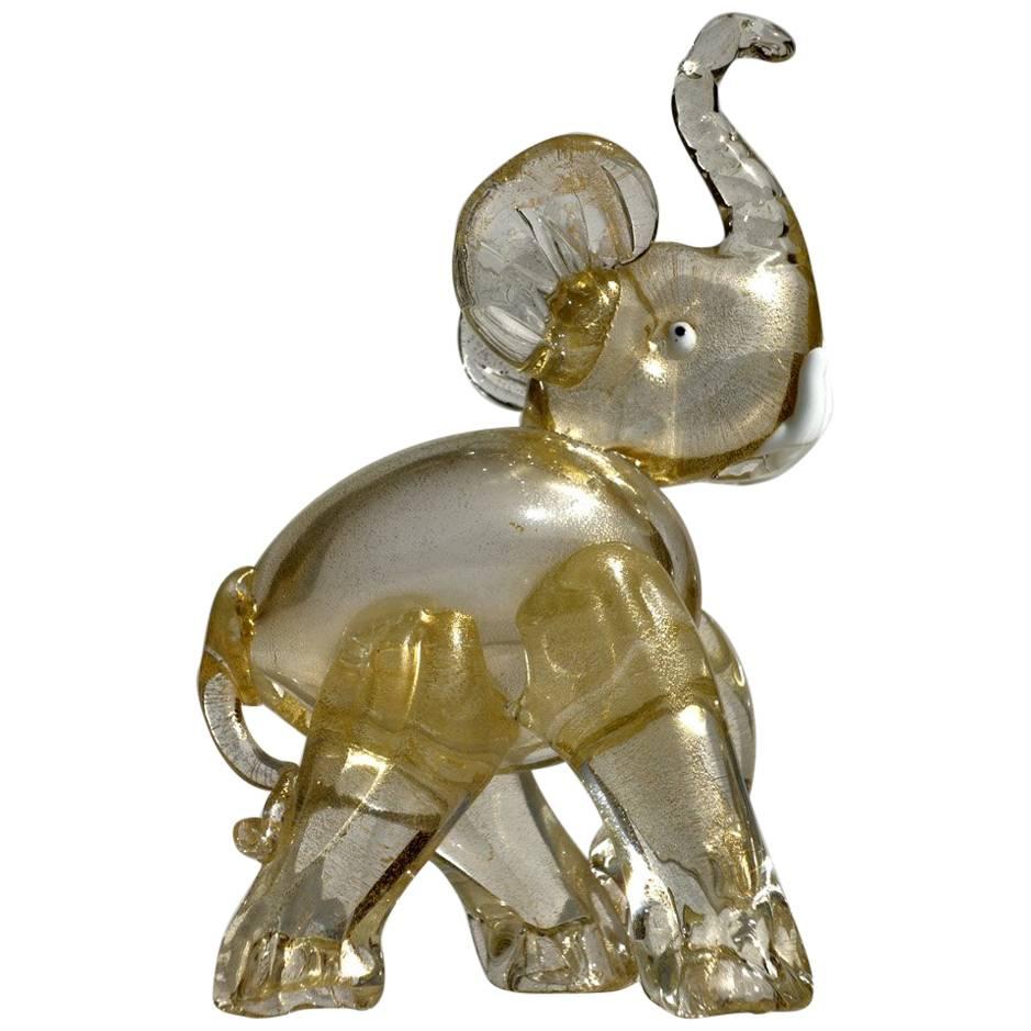 Éléphant en verre de Murano par Ercole Barovier des années 1930, couleur or