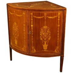 Vintage English Corner Cupboard in Inlaid Wood in Louis XVI from 20th Century