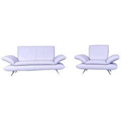 Koinor Rossini Leather Sofa Set Ice-Blue Two-Seat and Armchair