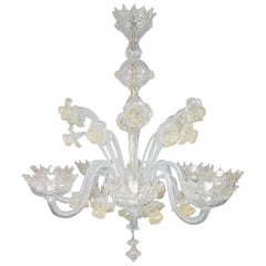 20th Century Transparent and Gold Murano Glass Italian Chandelier