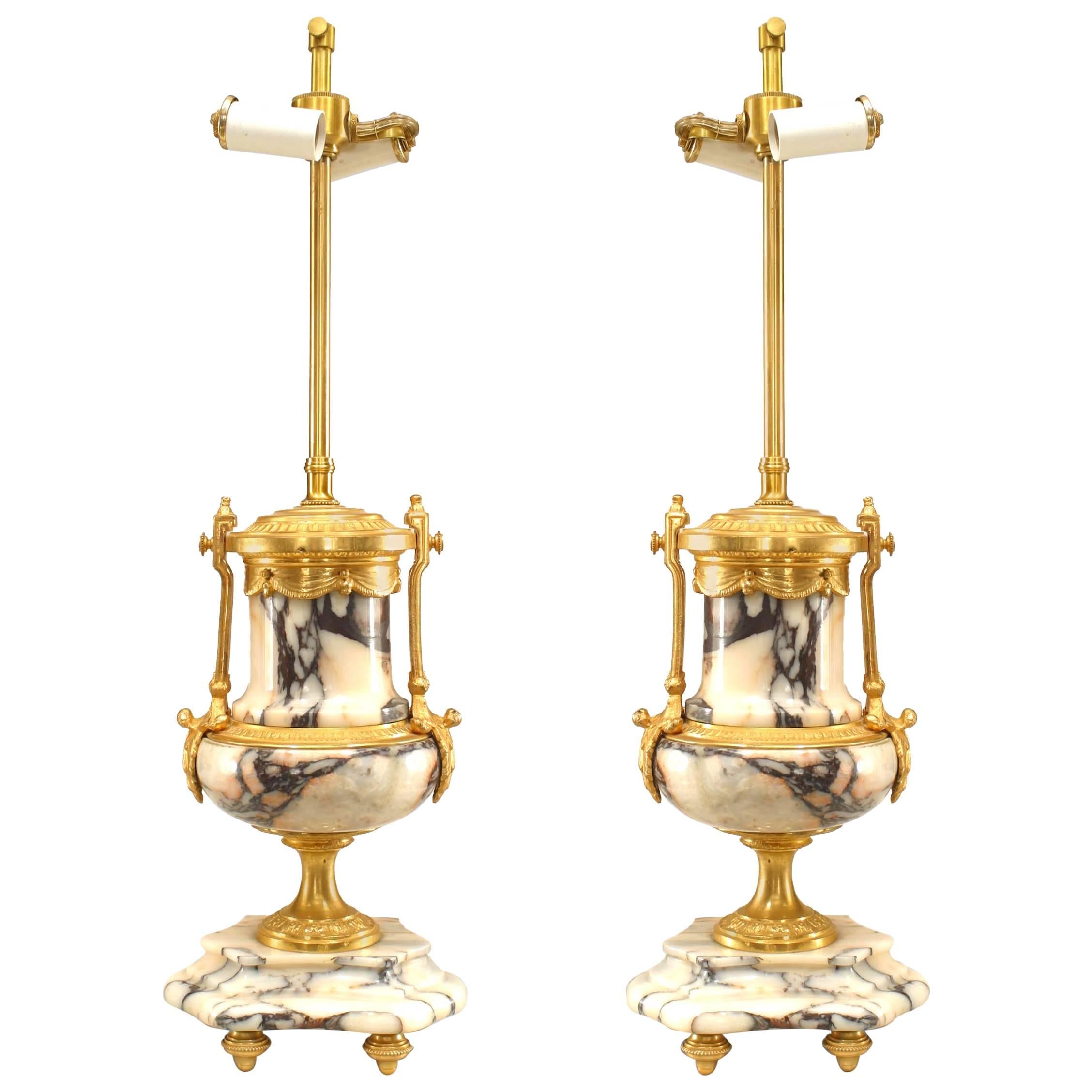 Pair of French Victorian Marble and Bronze Urn Table Lamps