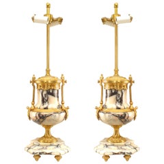 Pair of French Victorian Marble and Bronze Urn Table Lamps