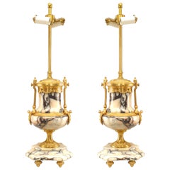 Pair of French Victorian Marble and Bronze Urn Table Lamps