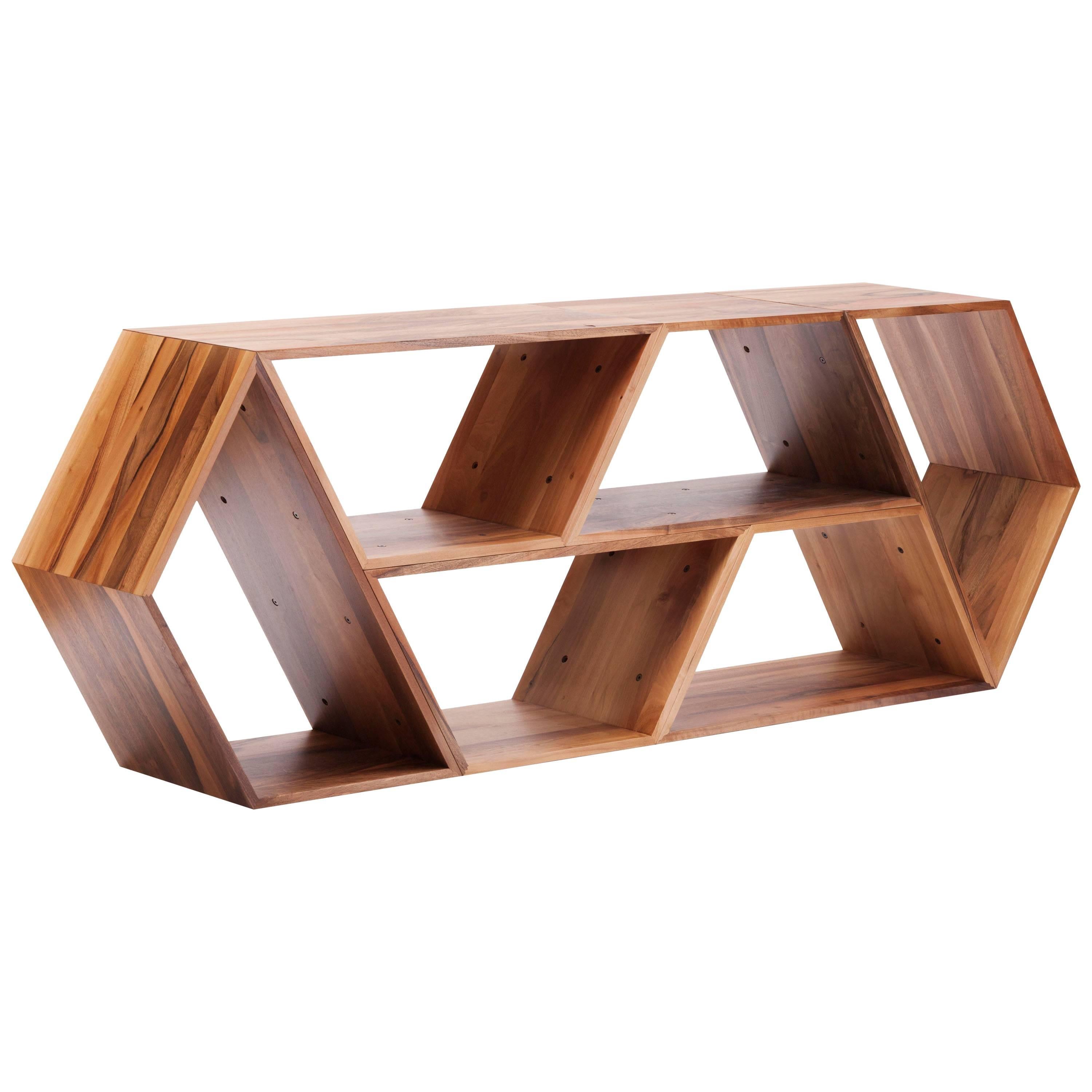 Tetra, Solid Walnut Contemporary Modular Shelving Units, Made in Ratio For Sale