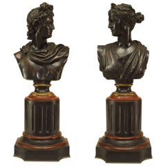 Antique Pair of French Victorian Apollo and Diana Busts