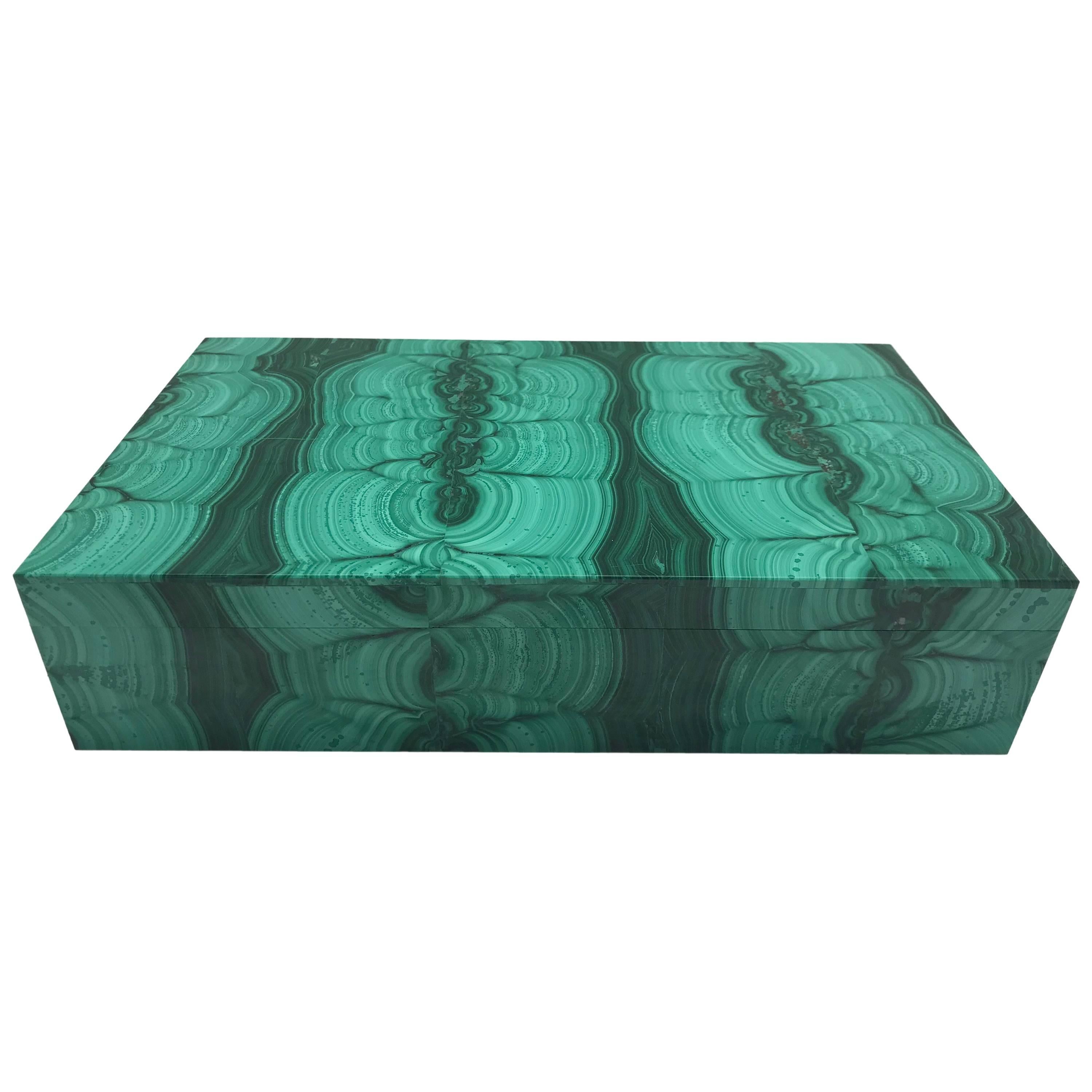 Very Large Malachite Box with Hinged Lid