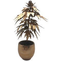 Gilded Tole Marijuana or Cannabis Potted Plant, Park Avenue Pot Plant