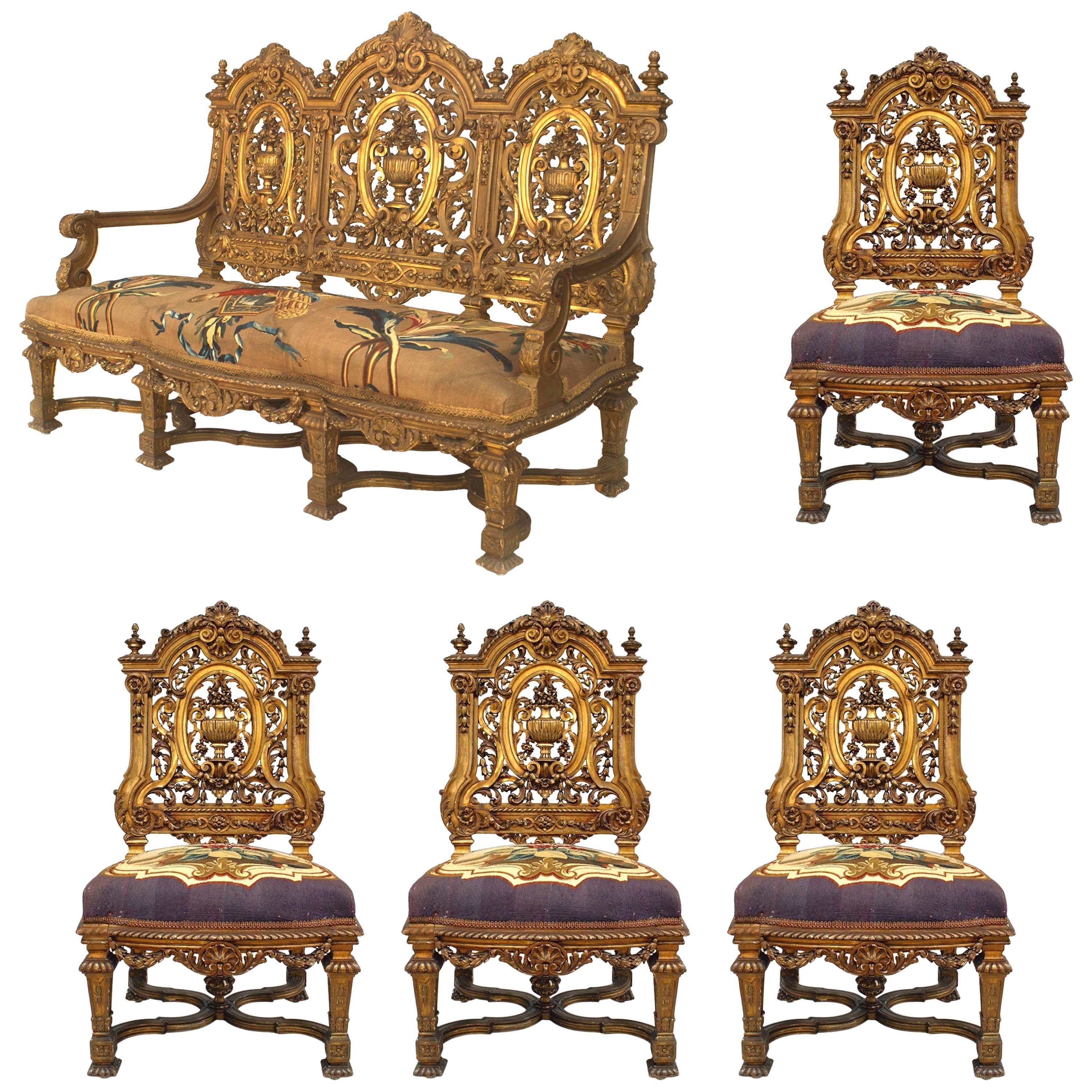 Louis XIV Tapestry Upholstered 5-Piece Living Room Set
