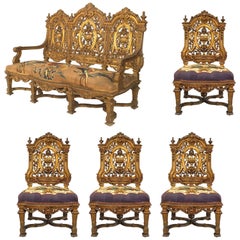 Antique Louis XIV Tapestry Upholstered 5-Piece Living Room Set