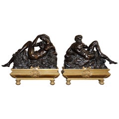 Day and Night, a Pair of 19th Century Bronze Sculpture after Michelangelo