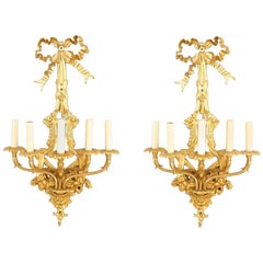Pareja de Apliques de Bronce Dore Franceses Estilo Luis XVI