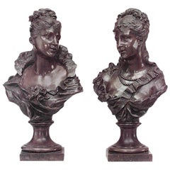 Pair of French Victorian Bronze Lady Busts