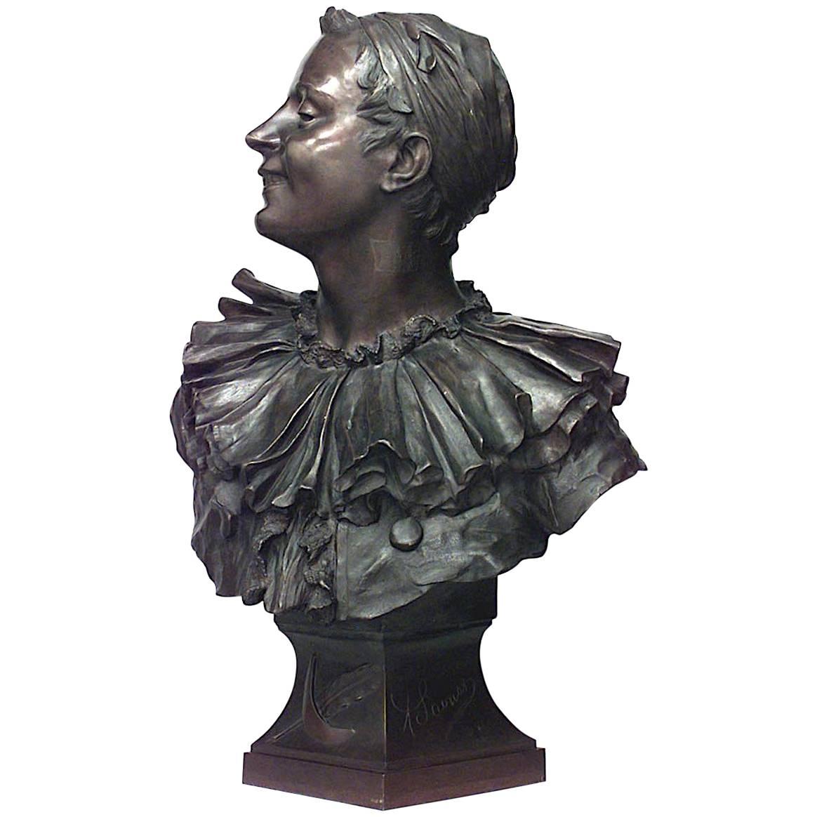 French Bronze Harlequin Bust For Sale