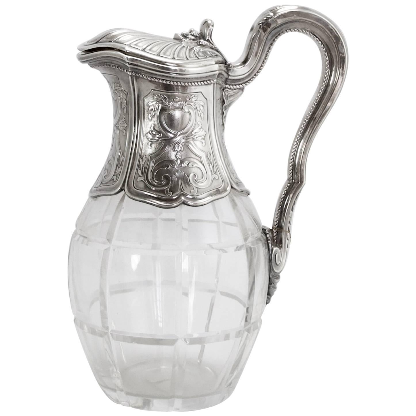 Belle Époque Crystal and Sterling Silver Carafe by Risler For Sale