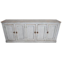 19th Century Spanish Narrow Long Painted Pale Gray Blue Pine Buffet