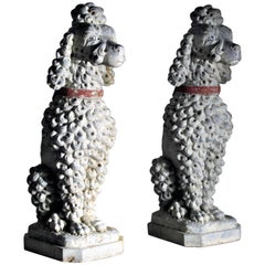 Retro Pair of Old Cast Stone French Poodles