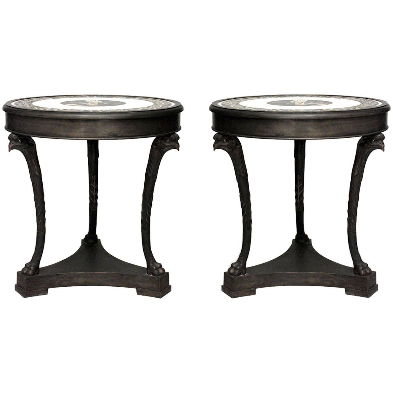 Pair of French Empire Style Round Bronze Gueridon Tables For Sale