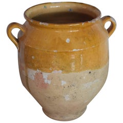 19th Century French Partial Glazed Biot Jar with Double Handles