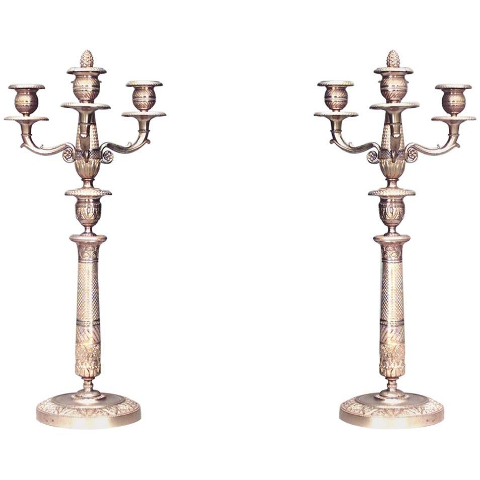 Pair of French Empire Bronze Dore Candelabras